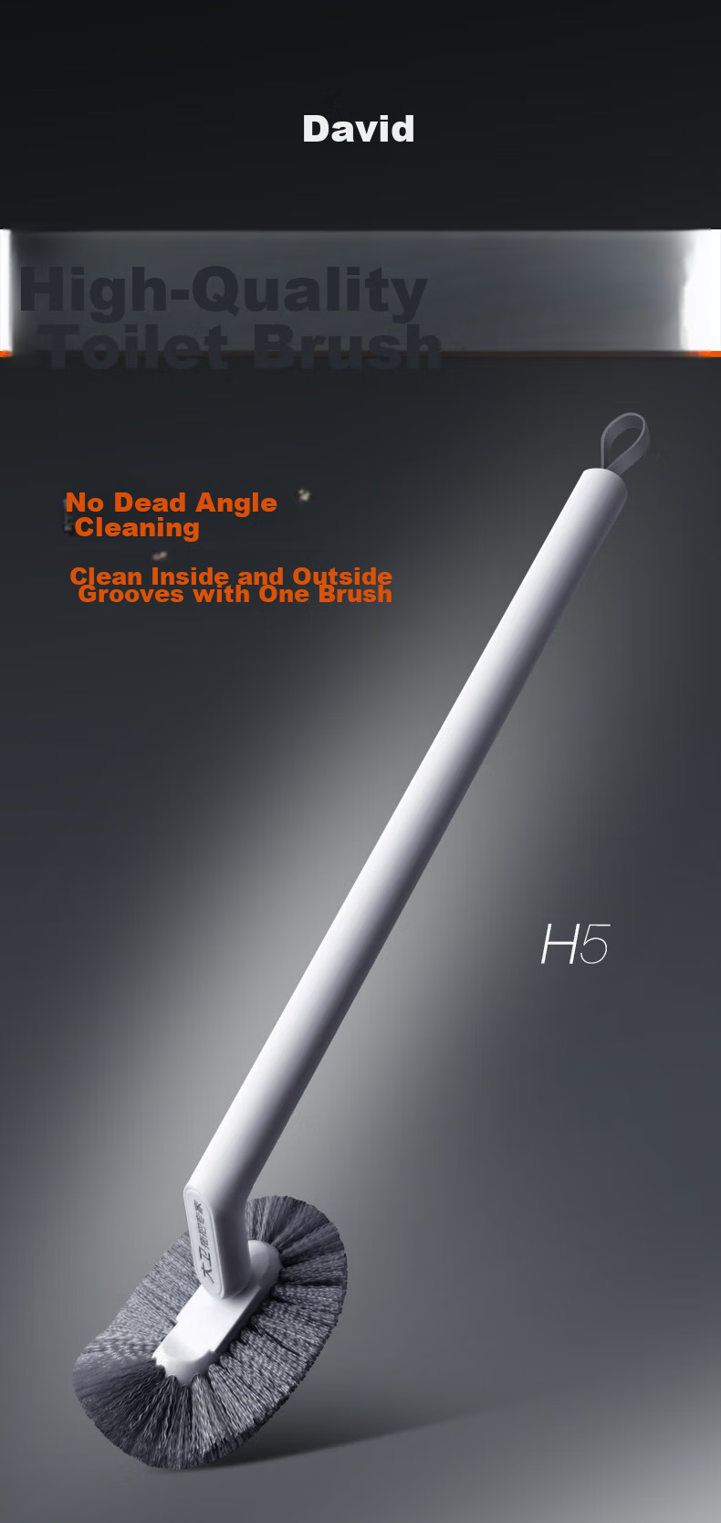 David Long-Handle Soft Rubber Toilet Brush with Storage Base and 1 Pack Cleaning Wipes H8+ Household Toilet Cleaner Brush with Towel Clip 1