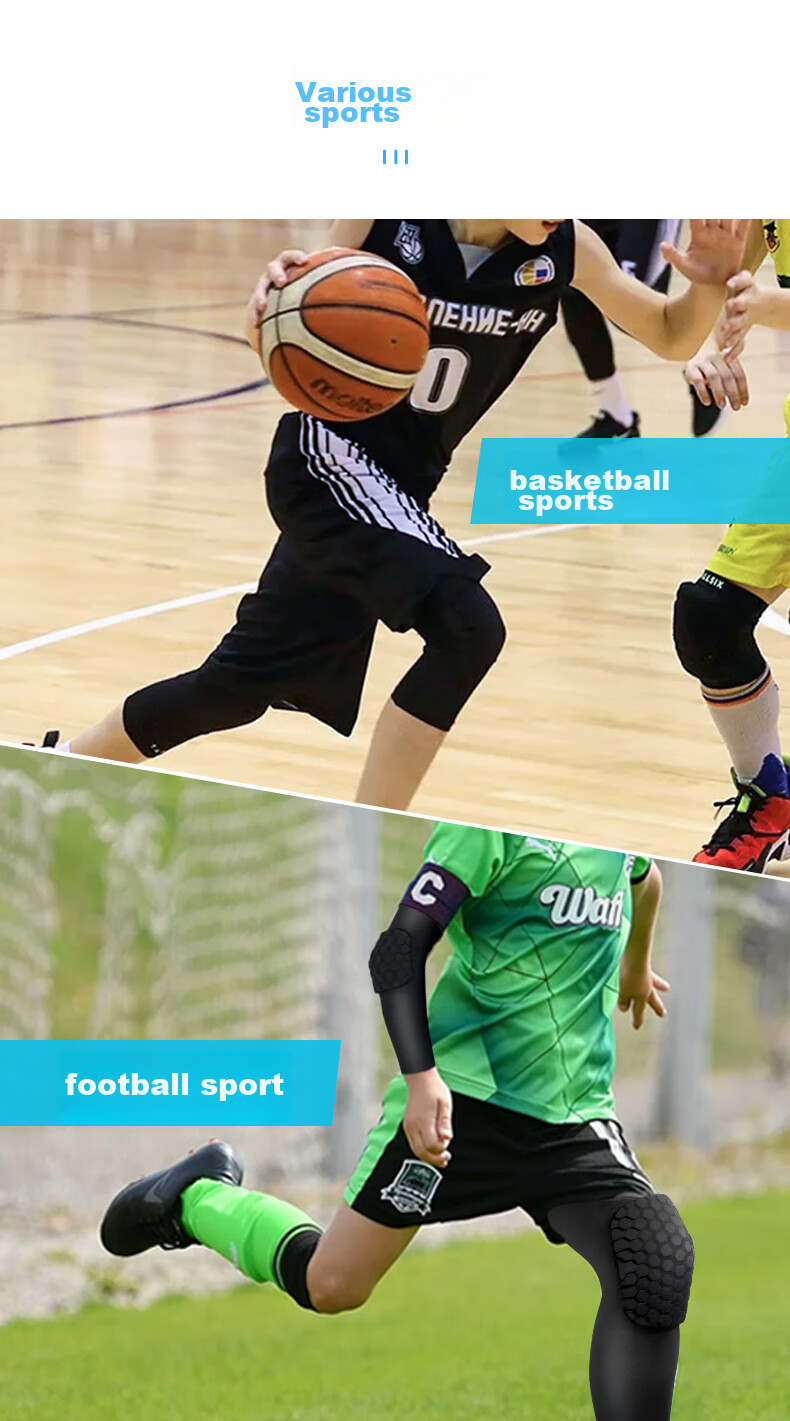 TEEIS Children's Knee Pads, Breathable Basketball Protective Gear, Anti-Fall Sports Knee Brace for Boys, Professional Honeycomb Impact Protection Equipment, Specialized Gear, Size L 10