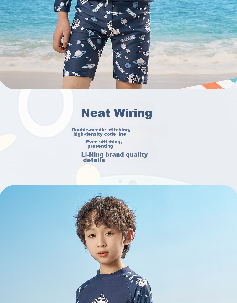 Li-Ning Children's Swimwear, Boys And Girls Two-Piece Long-Sleeve Surfing Suit, Professional Sun Protection, Breathable Quick-Dry Swimsuit, 908 Blue, Size 120 6