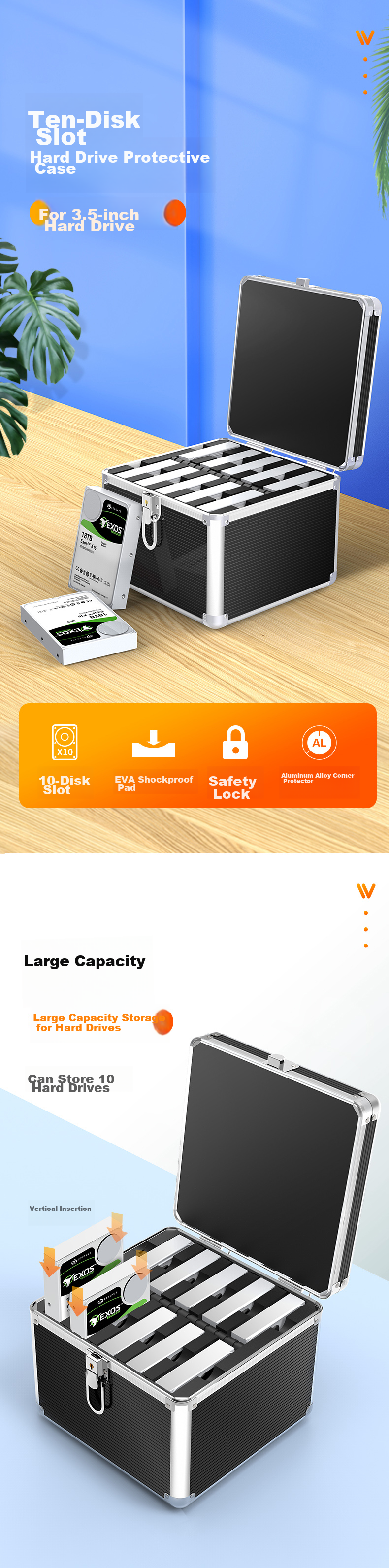 MAIWO KB358 3.5-Inch Hard Drive Protective Case, 20-Pack Portable Storage Box, Hard Drive Protective Case Shell, Multi-Disk Mobile Shockproof Cabinet Protection, Army Gree 1