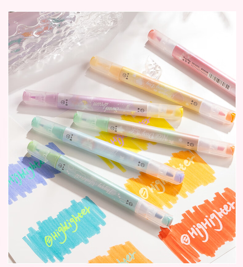 Kabaxiong Highlighters, Stackable, 6-Pack, High-Quality Student Marker Pens, Dual-Tip Non-Smear Journal Markers, Colorful Pens, American Retro Style 12