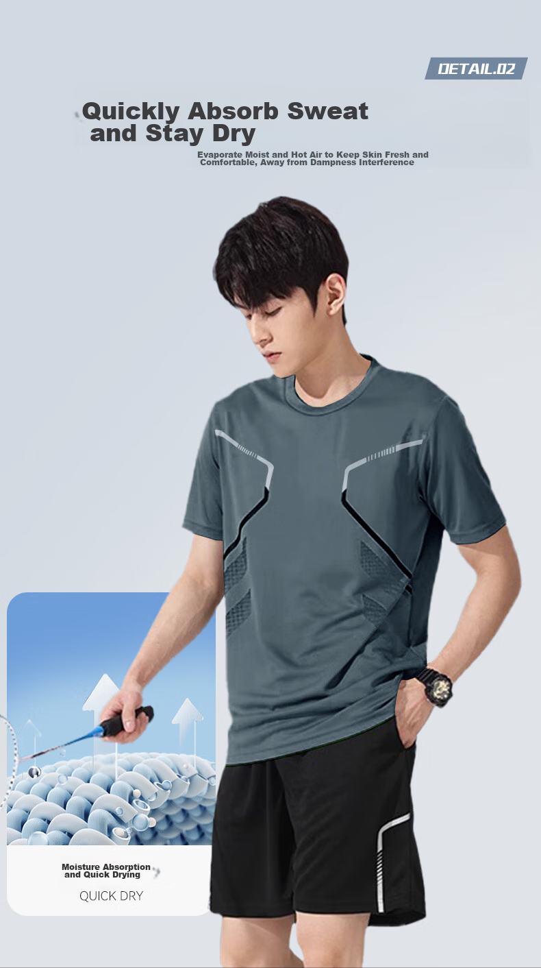 VICTORIATOURIST Men's Sports Set, Indoor Running Quick-Dry Shirt, Soccer Training Suit, Basketball And Badminton Outfit, Casual Set 6
