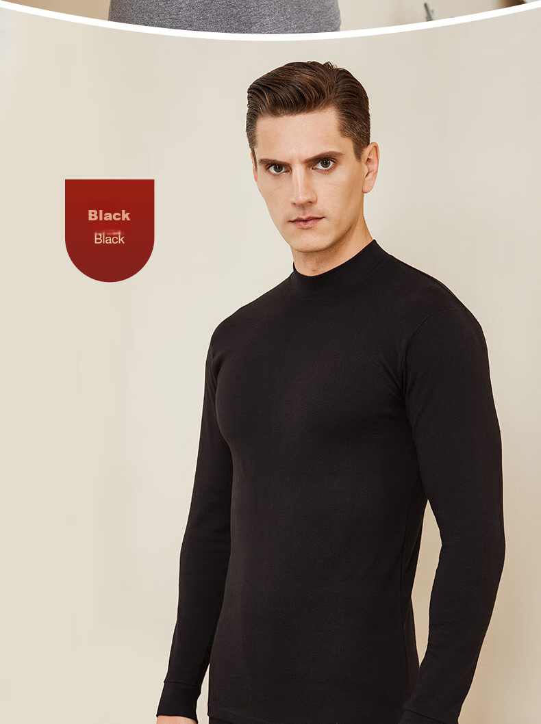 LangSha Men's Autumn Underwear Set, 100% Pure Cotton, Medium to High Collar, Antibacterial Base Layer, All-Cotton Sweater, Men's Thermal Underwear 16