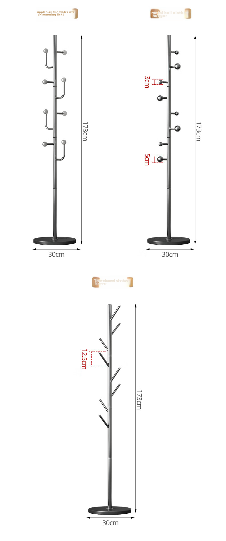 Milin Coat Rack, Floor-Standing Bedroom Clothes Hanger, Garment Stand Pole, Home Use Bag Rack, Stainless Steel Base with Branch Desig 12