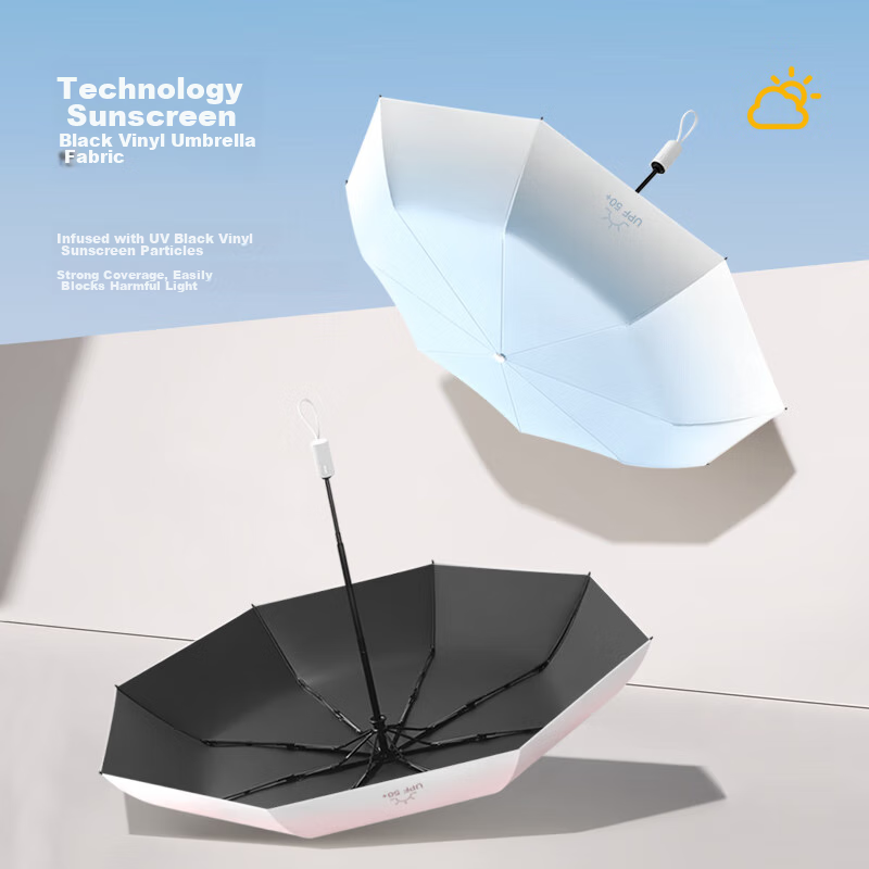 MAYDU Gradient Fully Automatic Sun Umbrella, Tri-Fold Parasol, Black Gel Sunscreen, UV Protection, Rain Or Shine Umbrella, M3037 Purple