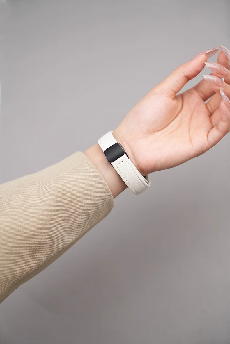 CHENSONG Compatible NFC Strap for Xiaomi Band 8/9/10/11, Unisex Smart Fitness Tracker Foldable Magnetic Buckle Plain Leather Strap, Milk White 14