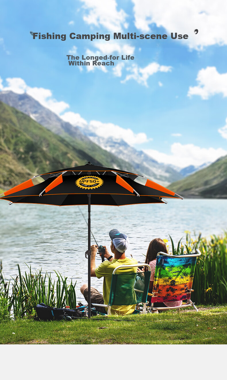 SIMAGO Fishing Umbrella, Sunshade, Rain Protection, UV Protection, Windproof, Multi-Directional Fishing Umbrella, Black Umbrella, 2 Meters 15