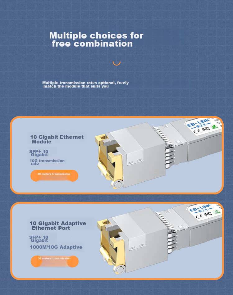 EB-LINK SFP+ 10 Gigabit Electrical Port Optical Module, 30 Meters 10G Optical to Electrical Module, Fiber Port to RJ45 Electrical Port, Self-Adaptive Compatible with Huawei/RIEGL/ZTE/Windstream 1
