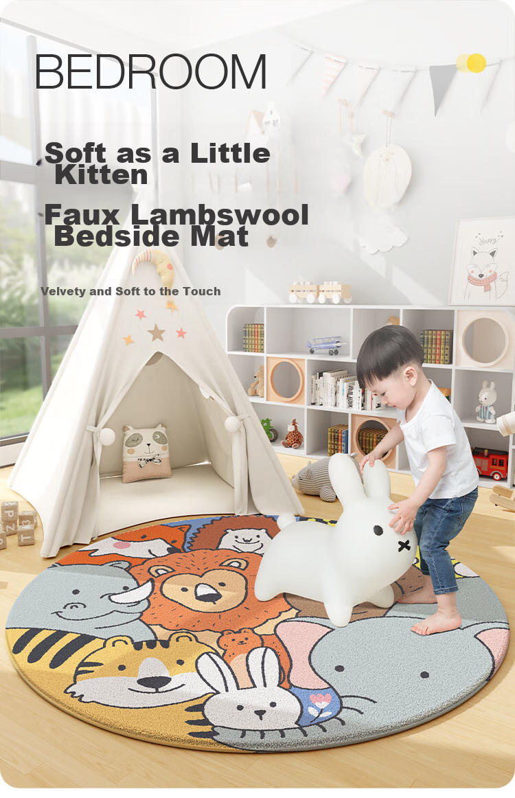 Dajiang Carpet, Bedroom Bedside Rug, Children's Room Cartoon Fun Round Bedrug, 120x120cm 1
