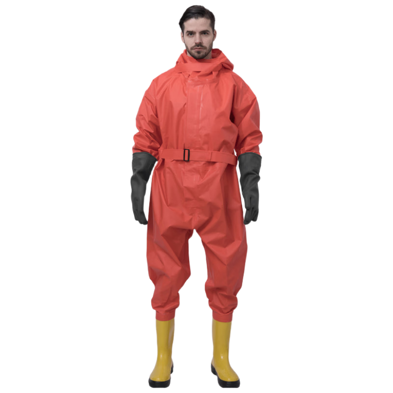 TELLGER Semi-Enclosed Lightweight PVC Chemical Protective Suit Acid-Base Resistant Chemical Protective Clothing Level 2 Thickened One Size Fits All Size 42 Boots