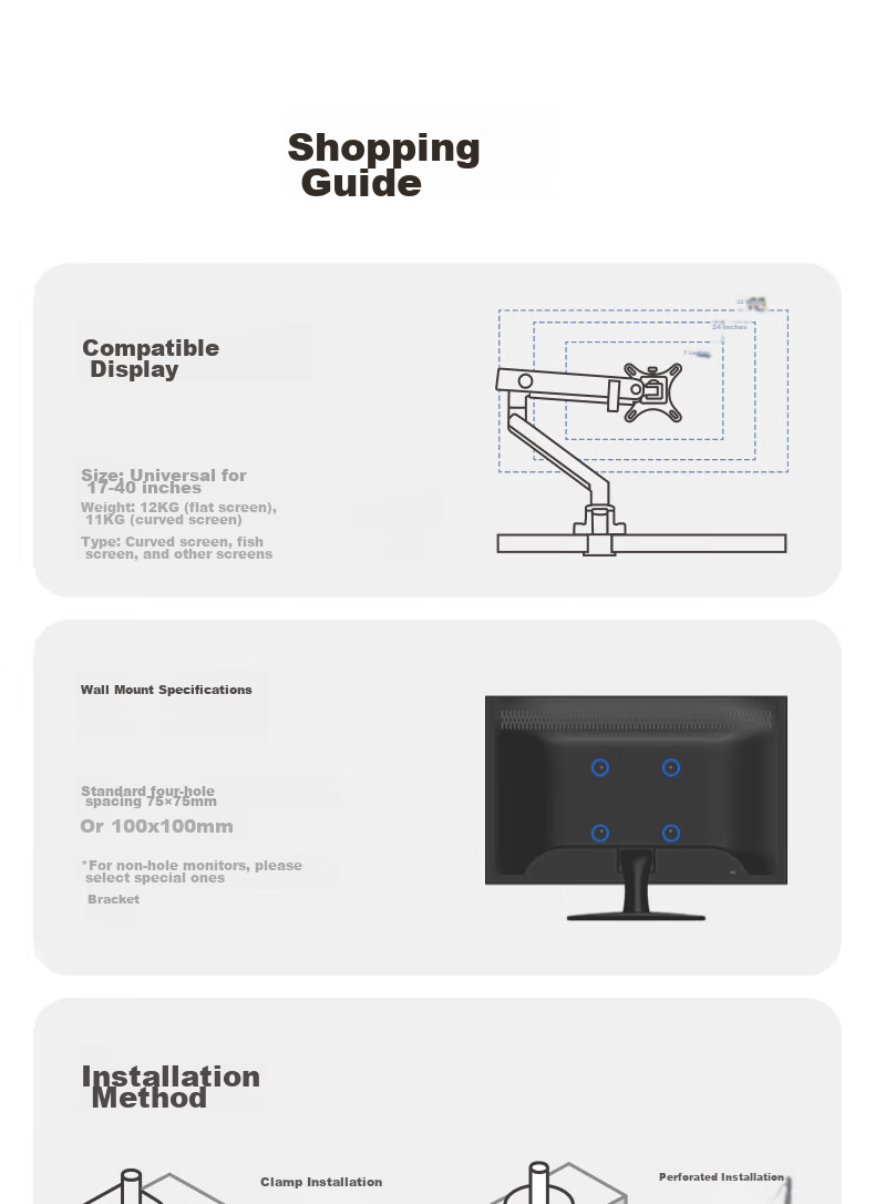Brateck Beihu Monitor Stand, Mechanical Arm, Computer Desk Clamp Base, Heavy-Duty Screen Riser E500 Blue 17-40 Inch, Suspended Arm Bracket 3