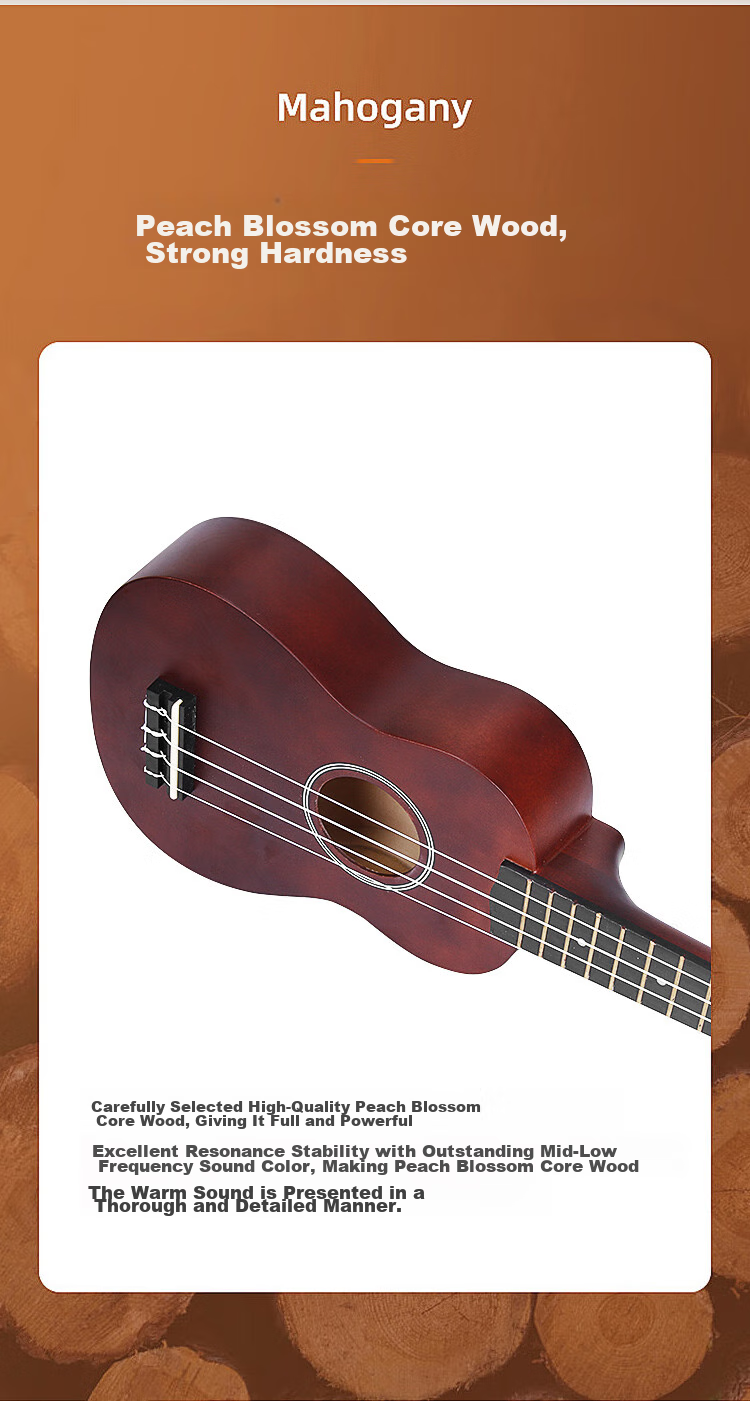 Maneryuepu Ukulele for Adults And Children, Peach Blossom Heartwood, Beginner's Small Guitar, 23-Inch Model 3
