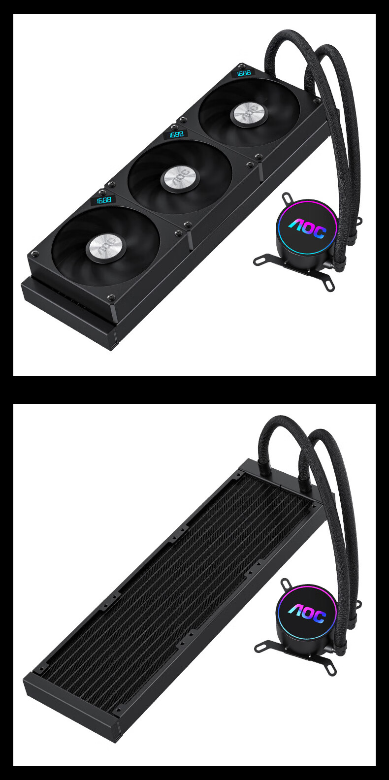 AOC T360NB Black, All-In CPU Liquid Cooler, Supports LGA1700/1851/PWM Temperature Control/Speed Display/2200 RPM Ultra-Quiet Fan without Light 9