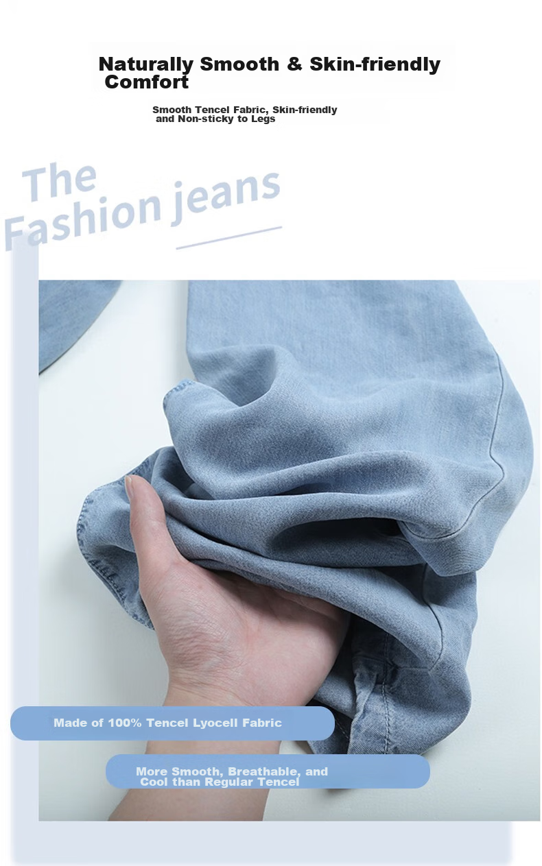 LangSha Laisail High-Waisted Tencel Jeans for Women, Summer Lightweight Ice Silk Wide-Leg Pants, Casual Loose Straight-Leg Trousers for Wome 2