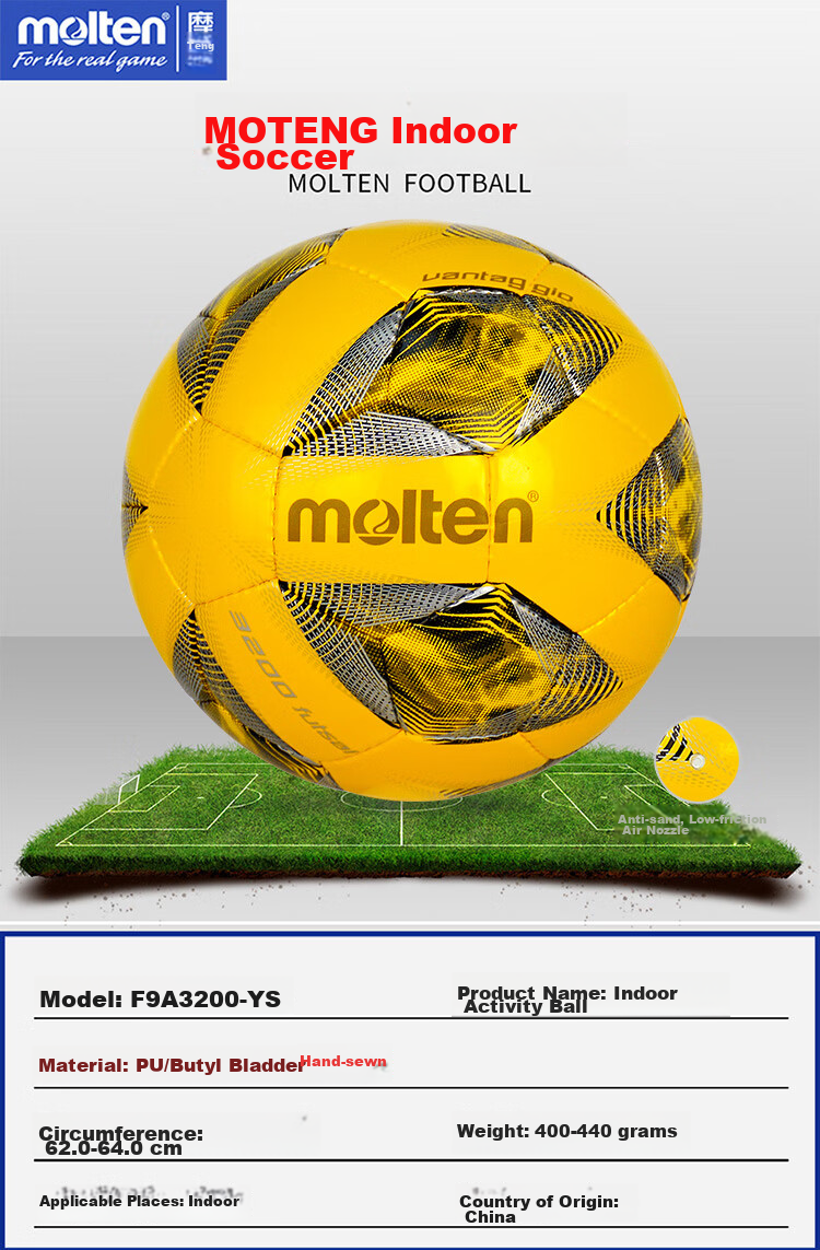 Molten Low Bounce Soccer Ball F9N2810 - OB Size 4, Five-A Indoor Wear-Resistant Hand-Stitched Football 1