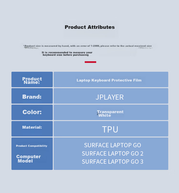 JPLAYER Keyboard Protector for Microsoft Surface Laptop Go 3/Laptop Go 2 Laptops, High Transparency Ultra-Thin Invisible Film, Waterproof And Dustproof Cover 11