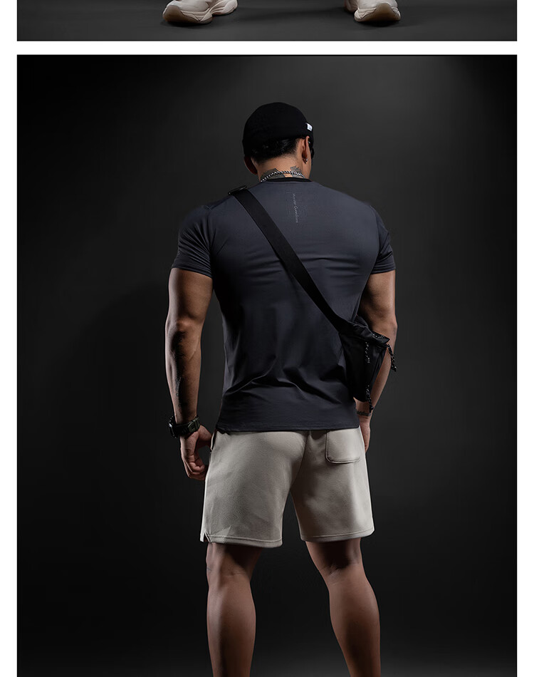 Monster Guardians Men's Sports Fitness Shirt Original Yarn Quick-Dry T-Shirt Lightweight Breathable Basic Running Training Short Sleeve Charcoal Black XL 28