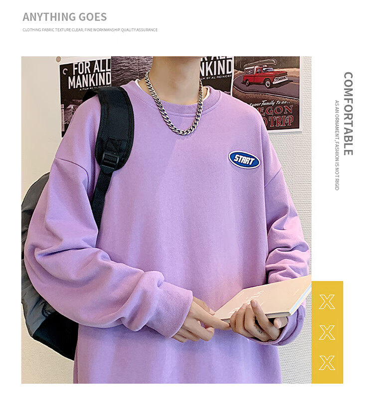 Homlean American Retro Crew Neck Sweatshirt for Men, Autumn Long-Sleeve Pullover Top, Versatile Casual Simple HM03 Fluorescent Green 3XL 11