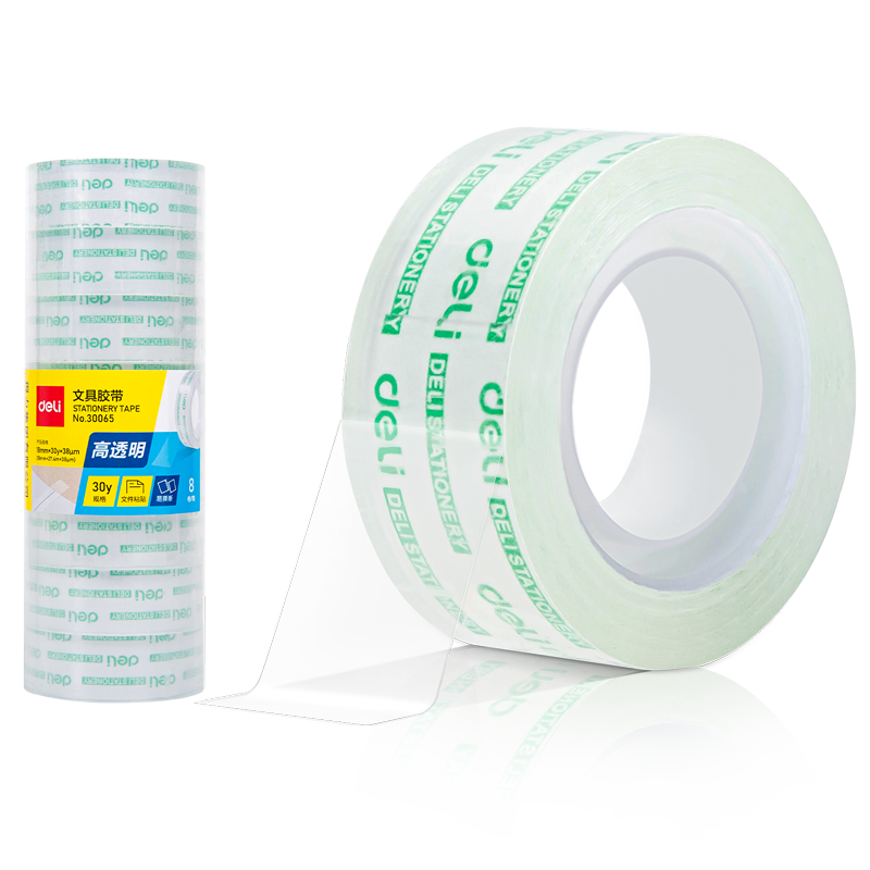Deli Easy Tear Transparent Tape 18mm*30y High Adhesive Small Tape School Essential Study Supplies Error Correction Student Stationery 8 Rolls/Tube Office Supplies 30065