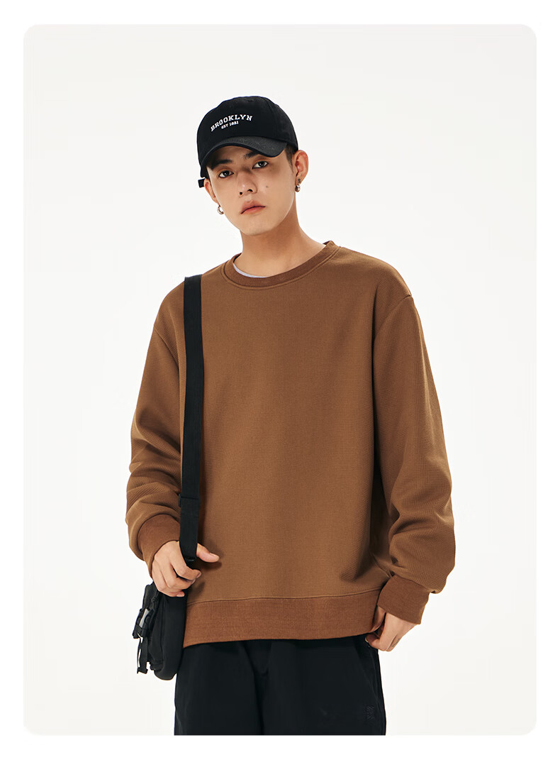 Jeanswest Men's Sweatshirt, Spring And Autumn Style, 320g Heavyweight Waffle Texture, Round Neck Top, Loose-Fitting Large Size Jacket for Me 8
