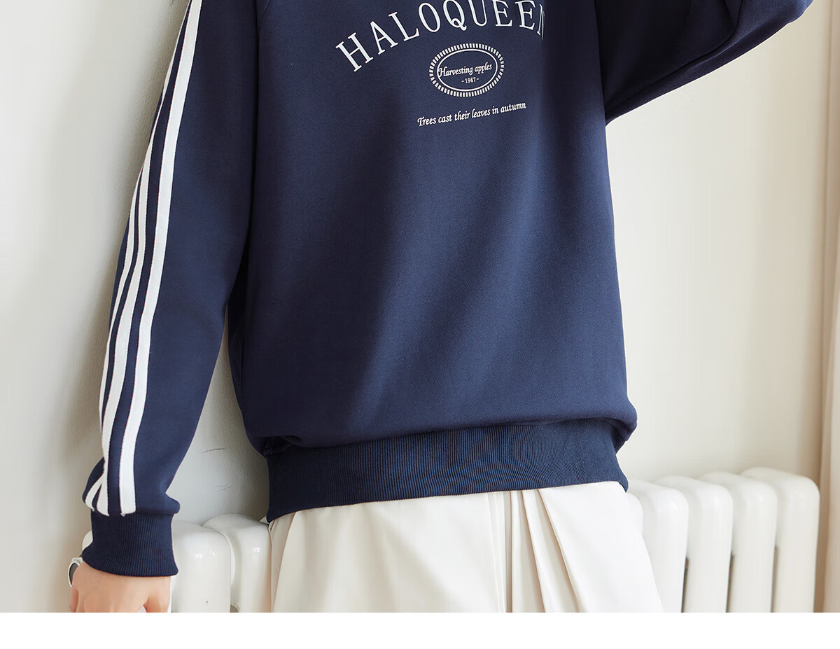 Halo Queen Women's Sweatshirt, Round Neck, Striped, Fashionable New Year Red, Casual Style, Loose-Fitting Top Jacket H143W1017 39