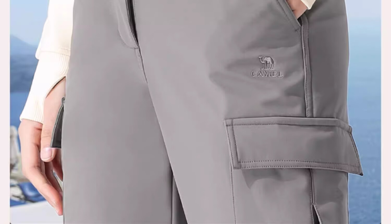 CAMEL Women's Cargo Pants, Unisex Style, Autumn Waterproof Casual Pants, Slimming Straight-Leg Sweatpants, Fleece-Lined Fashionable Woven Pants, Size L 12