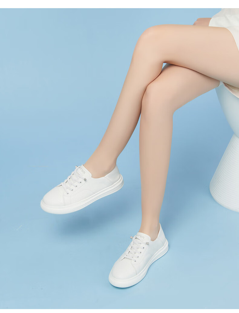 PT'SON Leather Sports Casual White Sneakers for Women, Spring Thick-Soled Breathable Slip-On Simple Versatile Skateboard Shoes, Beige, Size 35 14