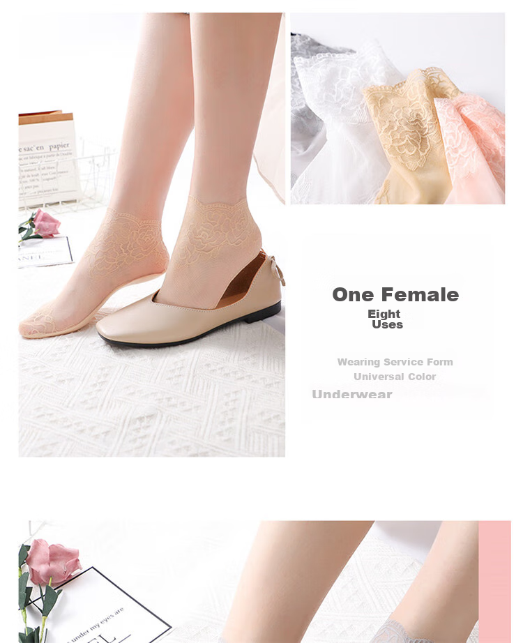 LangSha Women's Lace Stockings with Ribbons, 6 Pairs of Mesh Short Socks with Cotton Bottoms, Thin Spring And Summer Socks 15