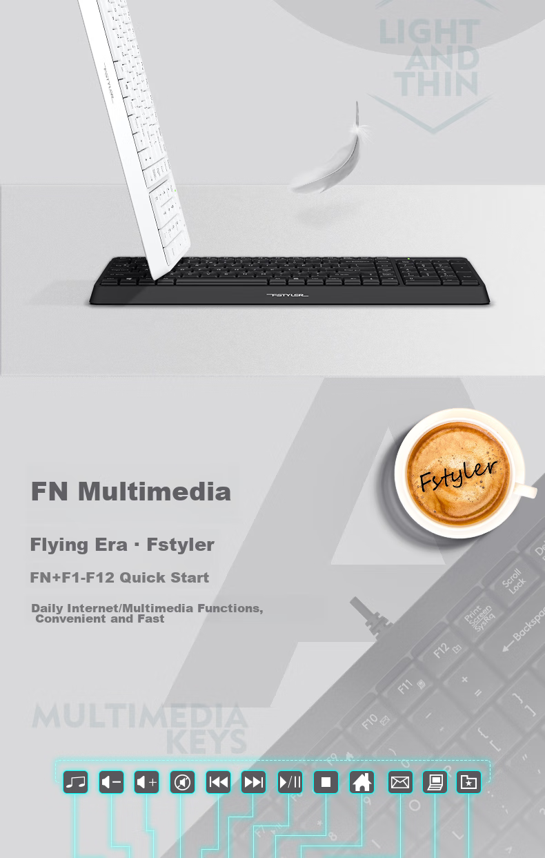 A4TECH F1512, 103-Key Wired Keyboard And Mouse Set, Wired Keyboard And Mouse Combo for Computer, Thin Film Keyboard with Good Typing Experience, Fei Shidai, Ivory White, Wired 9