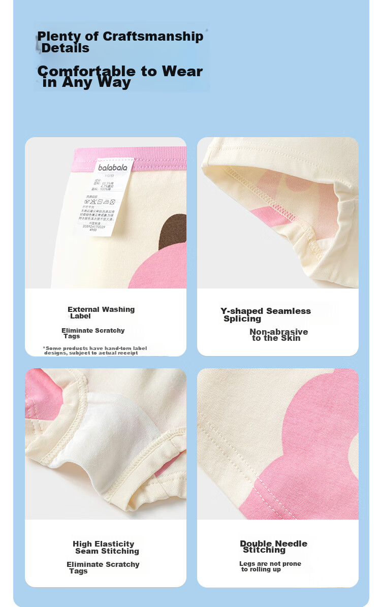 BALABALA Baby Cotton Underwear Class A Girls' Boxer Briefs Children's Boys' Shorts Three-Pack 208924170120 9