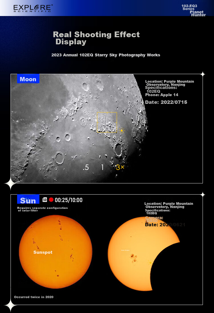EXPLORE SCIENTIFIC Astronomical Telescope for Deep Space Stargazing, High Definition, High Magnification 10000x, Space Student Telescope 102eq 3