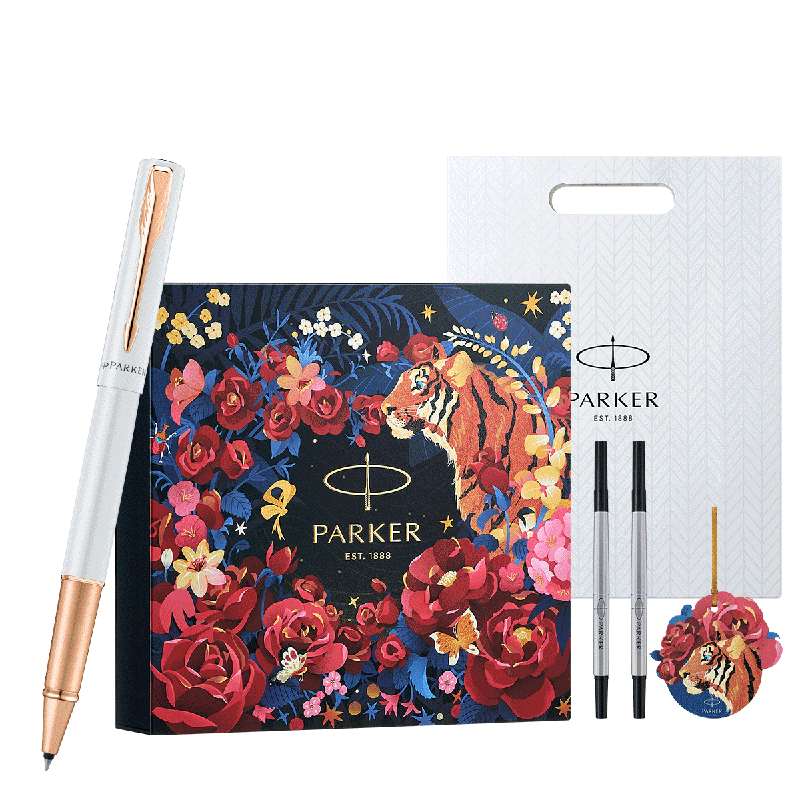Parker Signature Pen, Year of The Horse Gift for Women, Weiya XL Moonlight White with Rose Gold Clip Ballpoint Pen, Tiger Sniff Rose Gift Box, Mid-Autumn Festival Gift for Friends, Baitiao Discount