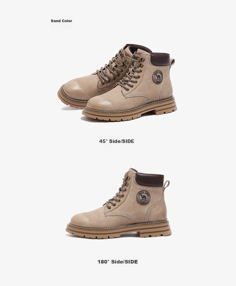 CAMEL [Shanze] Men's Yellow Boots, Fashionable Martin Boots, Casual Work Boots, L14W307636, Gray, Size 39 42