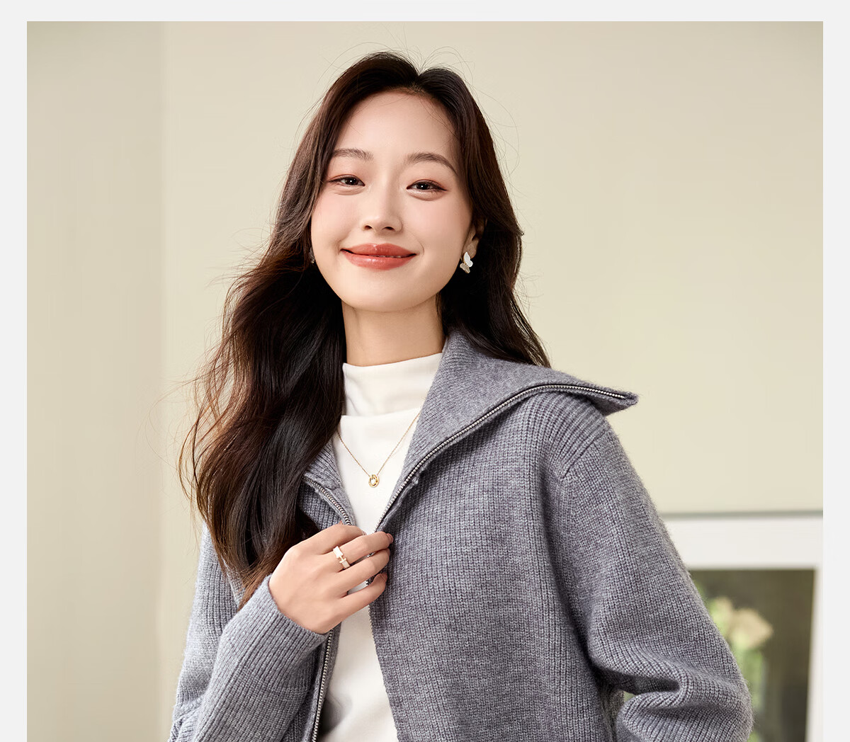 PinCai Women's Knitted Cardigan Autumn Winter Double Zipper Thickened Lapel Sweater Jacket P144Z9019 3