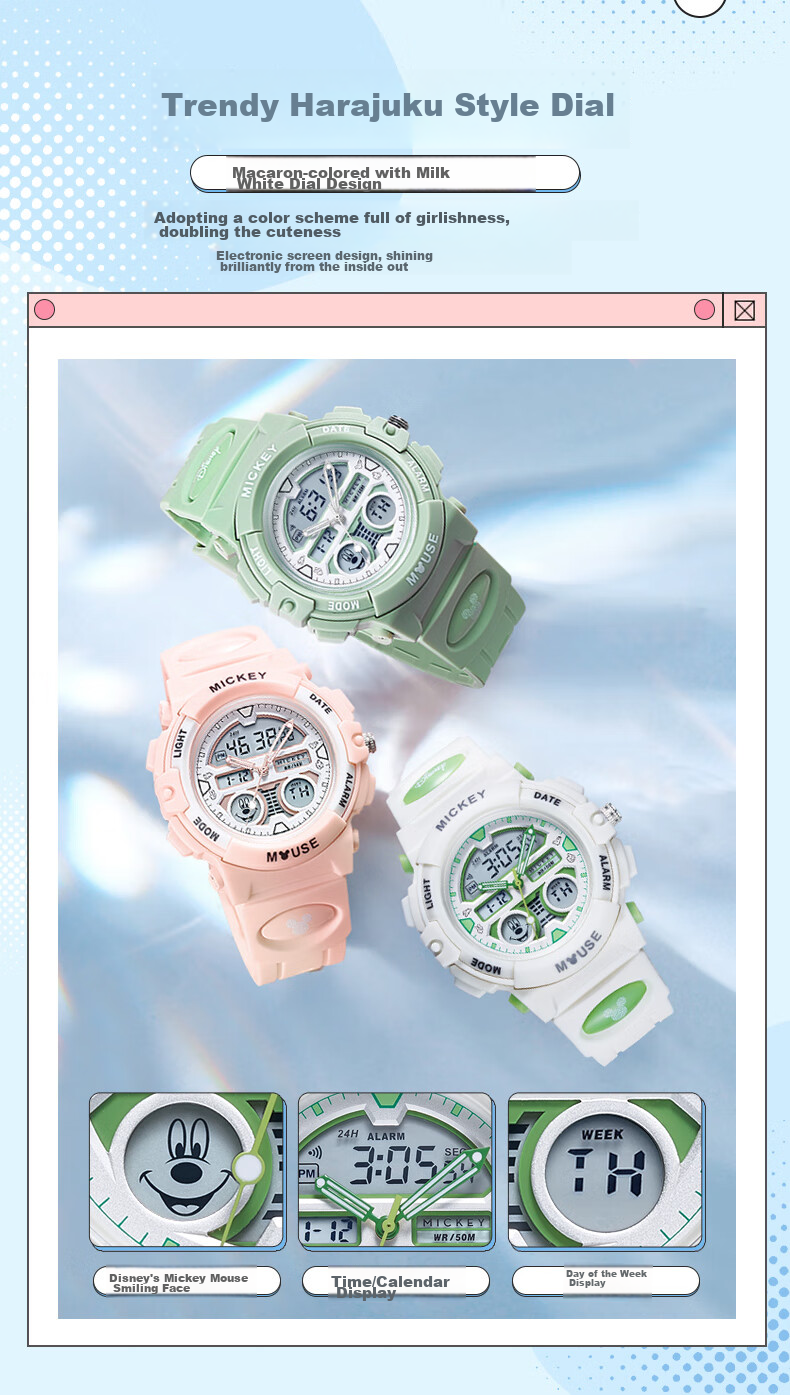 Disney Mickey Mouse Collaboration Exam-Specific Waterproof Sports Watch for Middle And High School Students, Children's Electronic Watch Only for Time Measurement 2