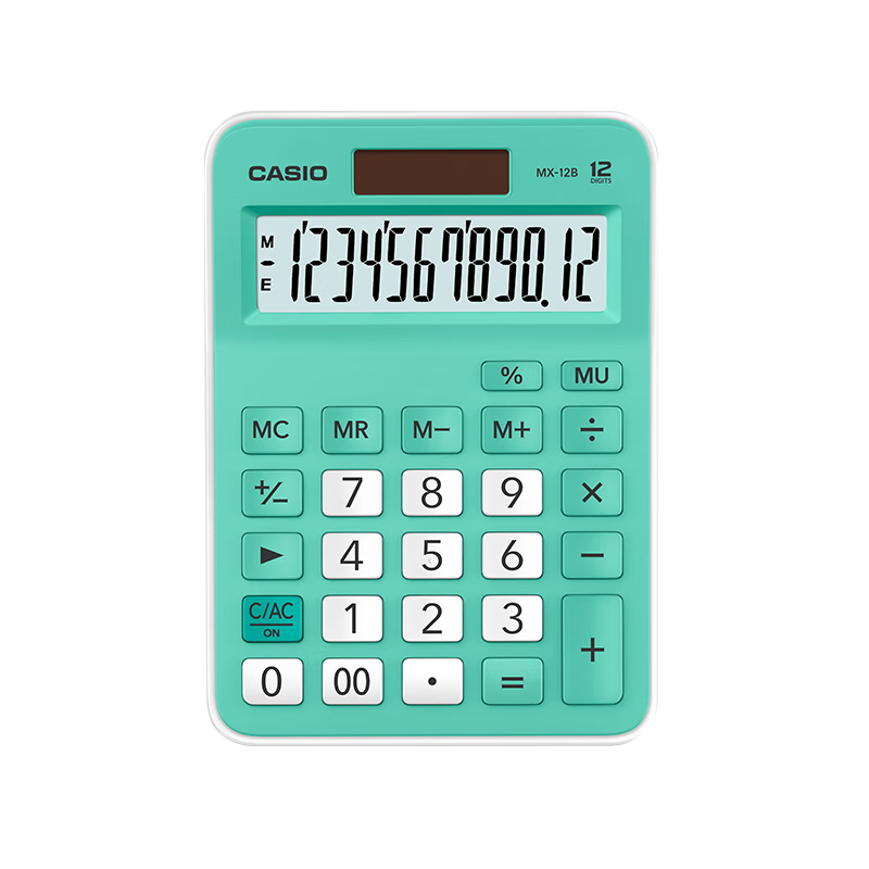 Casio MX-12B Elementary School Calculator for Fourth, Fifth And Sixth Graders, Small Silent Model Cute Computer with Solar And Dual Power Sources, Mint Gree