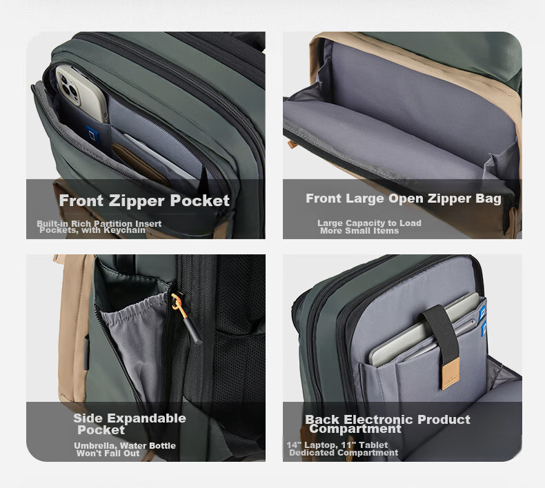 Echolac Backpack, Large Capacity Expandable Laptop Bag, Travel Backpack, Gift for Boyfriend, CKP658 Army Gree 12