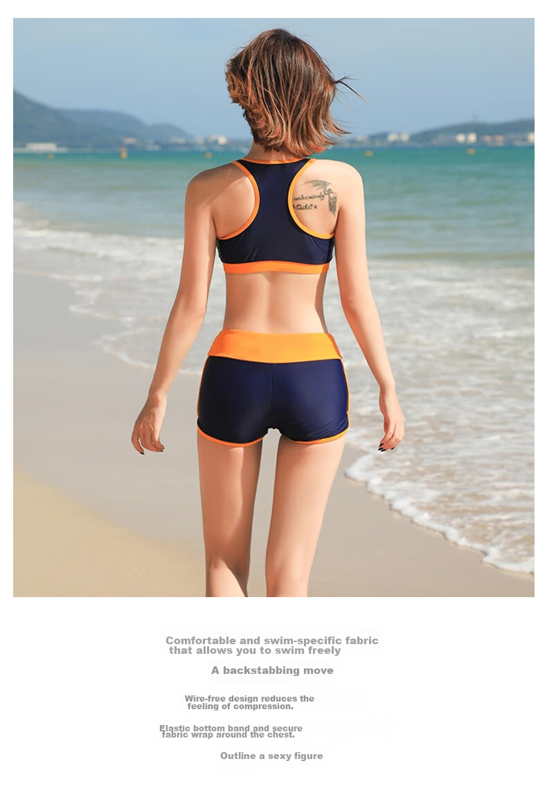 LangSha LangSha Women's Two-Piece Swimsuit Set, Conservative Style, Tummy Control, Slimming Effect, Instagram-Inspired Design, Suitable for Hot Springs, Bright Orange Color, Size L 9