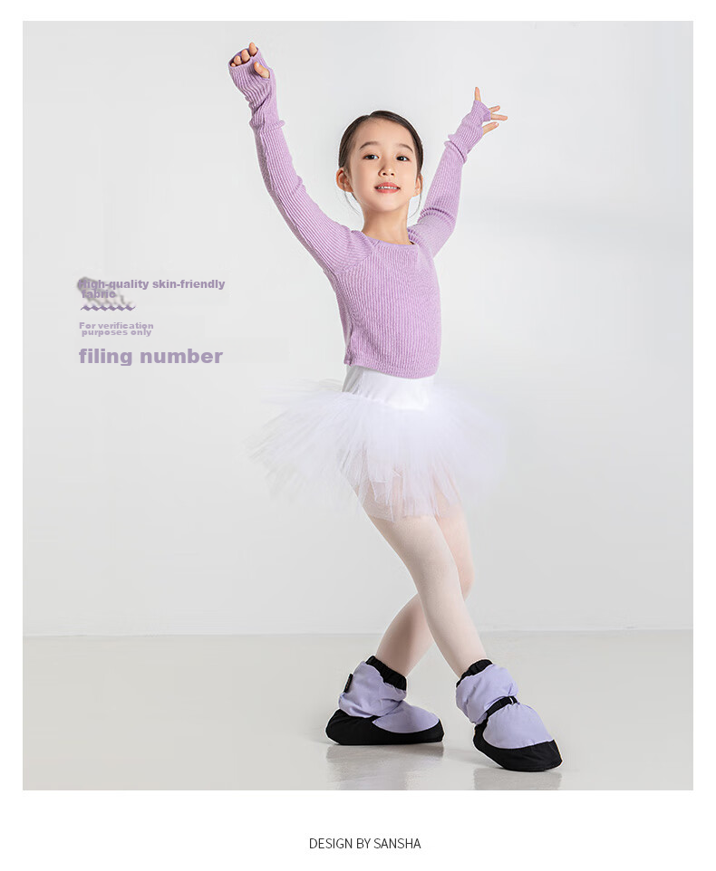 Sansha Children's Dance Practice Leotard, Long-Sleeve Ballet Knit Top Performance Costume, Light Purple, L-XL 5