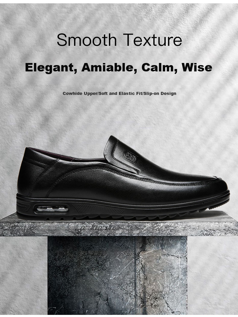 LAORENTOU Leather Shoes for Men, Top-Grain Cowhide Business Casual Shoes, Comfortable Breathable Slip-On Men's Shoes 510904419 Black Size 40 3