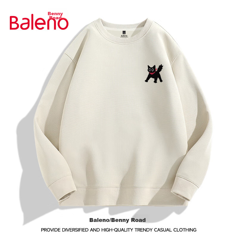 Baleno Waffle Knit Sweatshirt for Men, Spring Student Trendy Cartoon Long-Sleeve Jacket, Round Neck Couple's Oversized Pullover Top 17