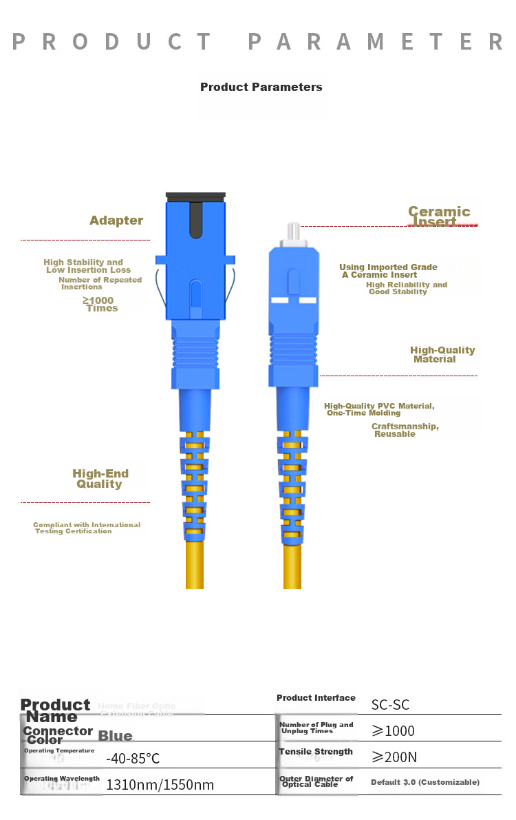 EB-LINK Engineering Telecom-Grade Fiber Optic Extension Cable, Fiber to Home Pre-Buried Line, 5 Meters SC-SC Single-Mode Single-Core Large Square Head, for Home Use, Compatible with China Telecom And Mobile Broadband 5