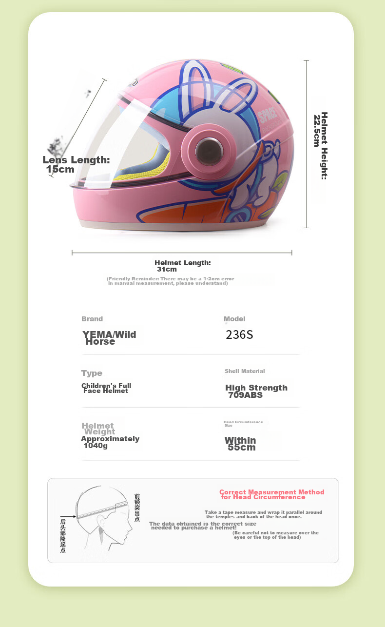 YEMA 3C Certified 236S Children's Helmet for Girls And Boys, Electric Scooter Safety Helmet, Winter Warmth, All-Season Motorcycle Full-Face Helmet, White with Clear Visor 14