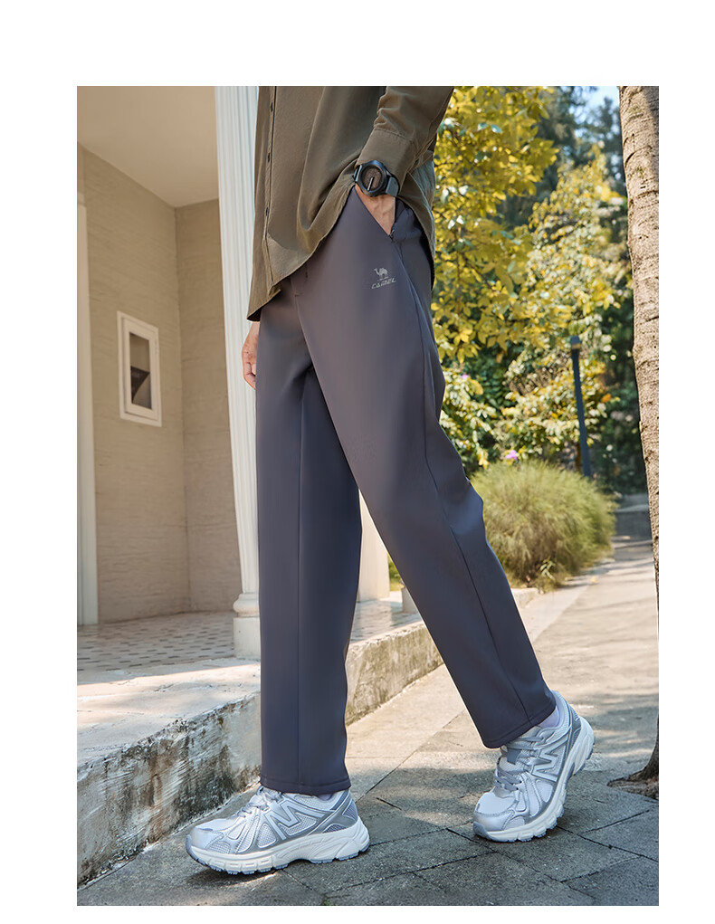 CAMEL Fleece-Lined Straight-Leg Pants for Women, Water-Repellent Woven Sports Trousers C25CA6L6025 Phantom Black S 5