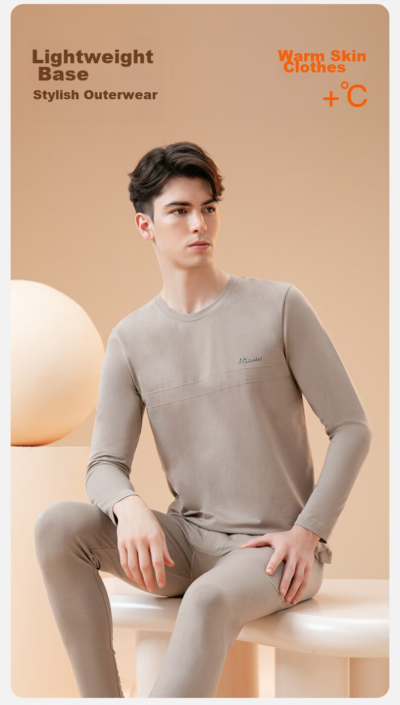Fenteng Men's Thermal Underwear Autumn Winter Lightweight Stretch Basic Set Top and Bottom 2