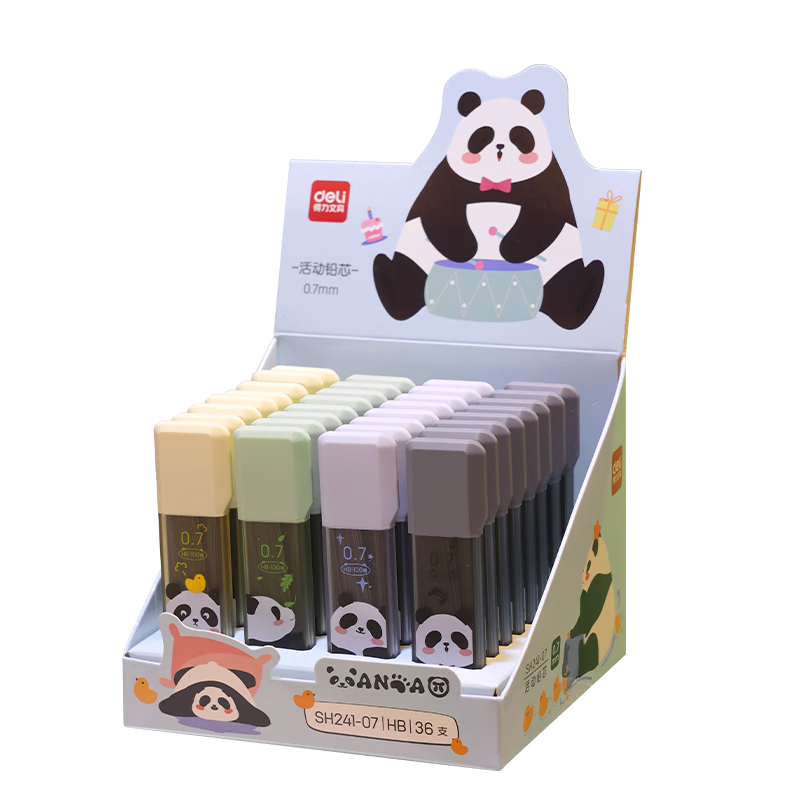 Deli Panda Mechanical Pencil Refills, Large Capacity HB Student Stationery, 0.7mm Lead, 100 Pieces/box, SH241-07, Random Color