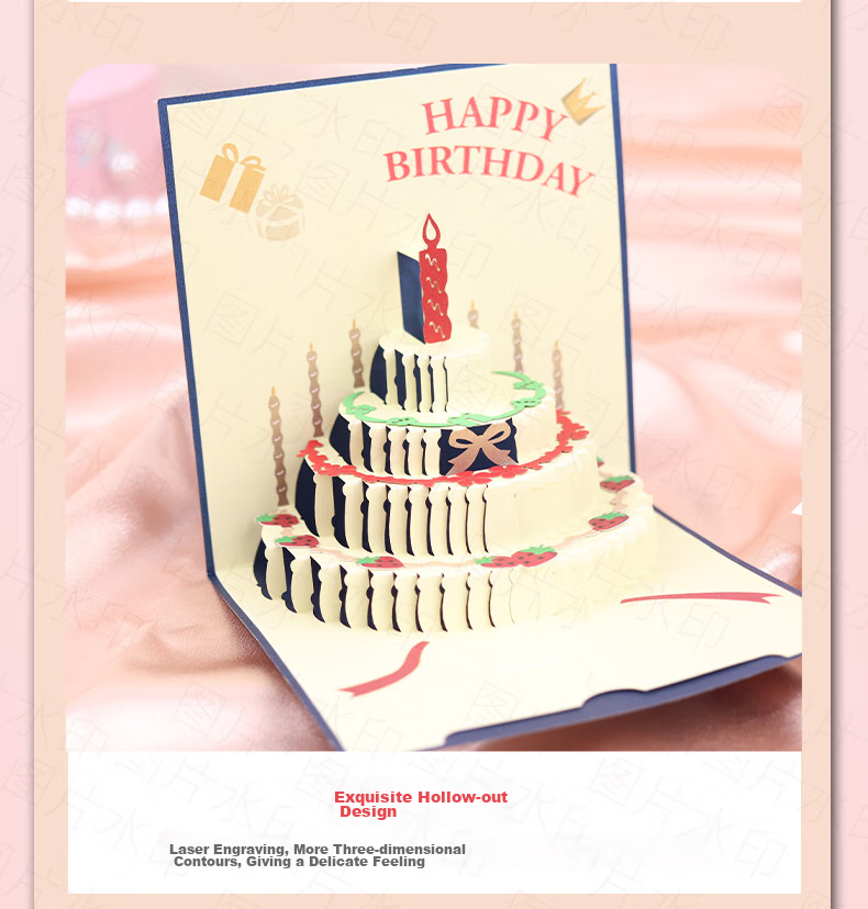 Touch Fish 3D Birthday Greeting Card, New Year Gift, 3D Cake Couple Confession Card, Creative Music Light Message Card, Letter Paper, Star Blue 3D Greeting Card (With Envelope) 8