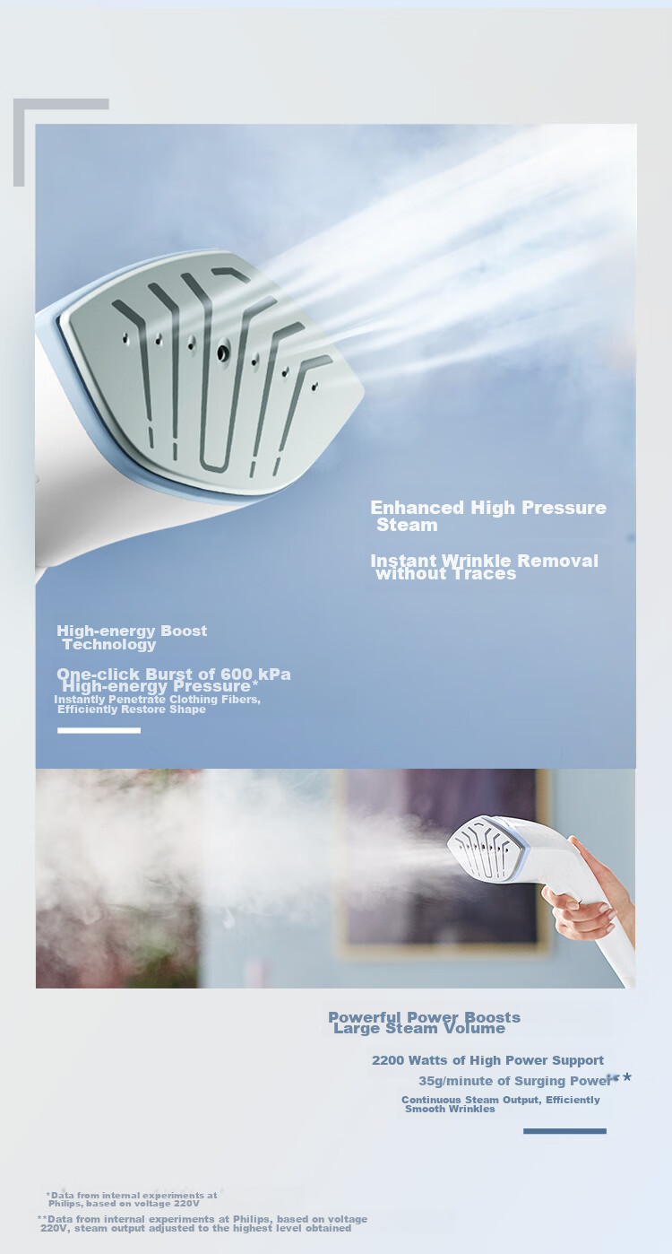 PHILIPS Upright Garment Steamer with Pressure Boost, Steam Iron for Home Use, Multi-Function, Sterilizing And Mite-Removing, Dual Rod with Ironing Board, GC625/28 3