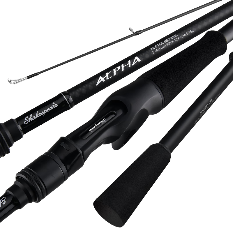 Shakespeare Alpha Lure Rod Single Pole Long Cast Versatile Carbon Lure Fishing Rod 2.44m Gun Handle XH