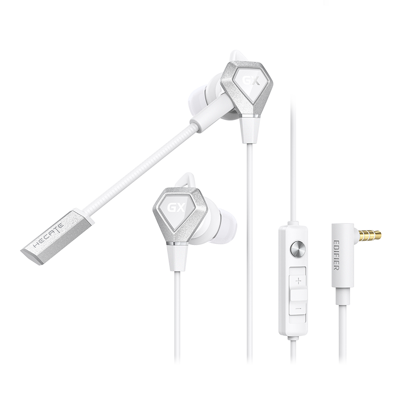 EDIFIER HECATE GX04 Gaming Edition In-Ear Gaming Headset with Microphone for Computer And Mobile Live Streaming, E-Sports PUBG Wired Headphones Gift Silver White
